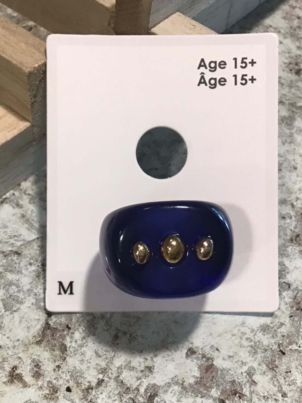 Gap Blue Resin Zinc ring size Medium NWT New
